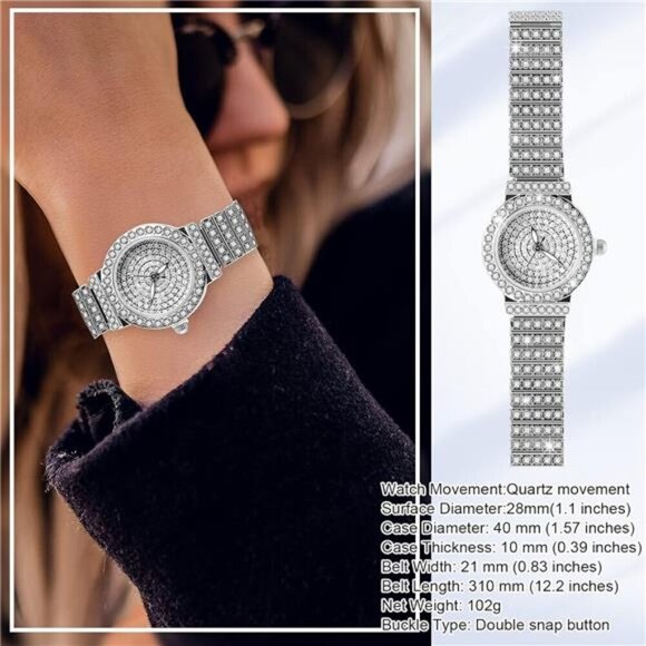 Cuban Link Jewelry Set – Women's 4-Piece Rhinestone Necklace, Bracelet, Earrings - Picture 3 of 5